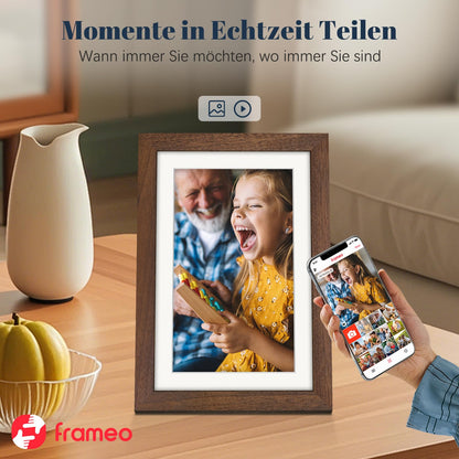 Frameo Digitaler WLAN Bilderrahmen 10.1 Zoll Walnussholz 32GB