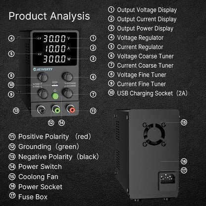 Jesverty SPS-3010N Labornetzteil DC 30V 10A 4-stelliges LED-Display