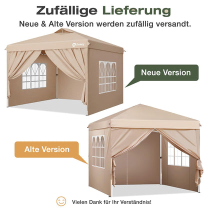 Sekey Pop Up Pavillon 3x3 m, wasserdicht, mit Seitenwänden, beige