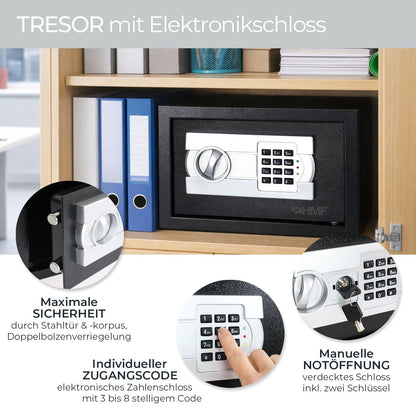 HMF Möbeltresor mit Zahlenschloss, Safe für DIN A5 Dokumente, schwarz