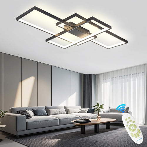 ANZHUANG LED Deckenleuchte Rechteckig Dimmbar Schwarz 80x45cm. Schwarze, rechteckige Leuchte für Raumbeleuchtung.