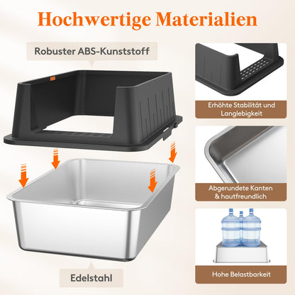 Lifewit Edelstahl Katzenklo Offen XXL – 60x40x30 cm Schwarz