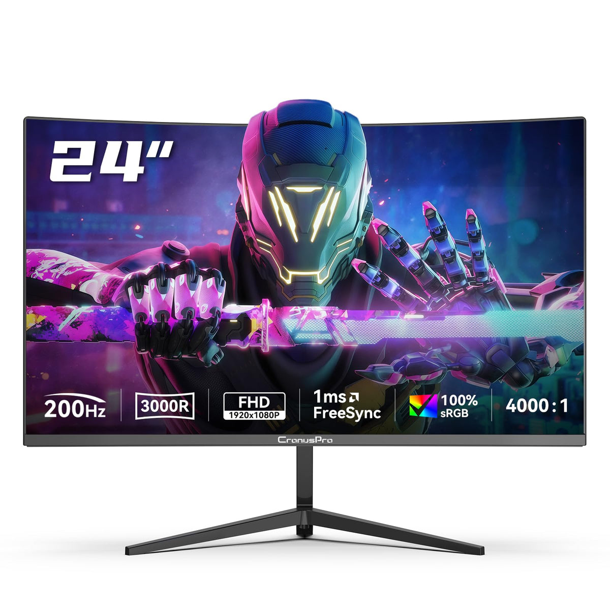 CronusPro Q24B1E 24 Zoll Curved Gaming Monitor 200Hz FHD in Schwarz mit schmalen Displayrändern