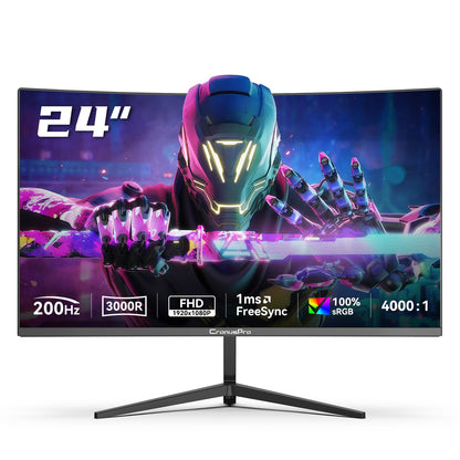 CronusPro Q24B1E 24 Zoll Curved Gaming Monitor 200Hz FHD in Schwarz mit schmalen Displayrändern
