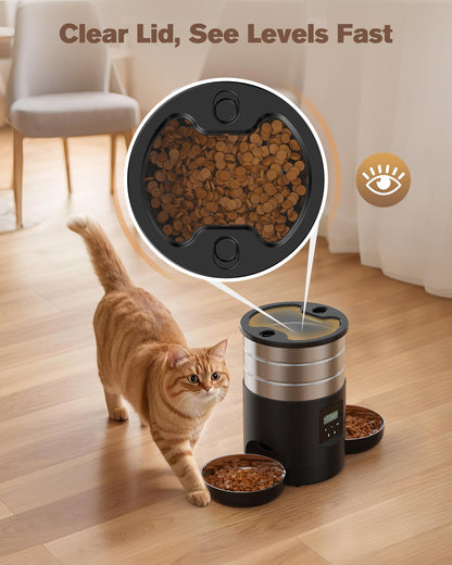 Futterautomat Katze 5L – Edelstahl, Timer & 2 Näpfe