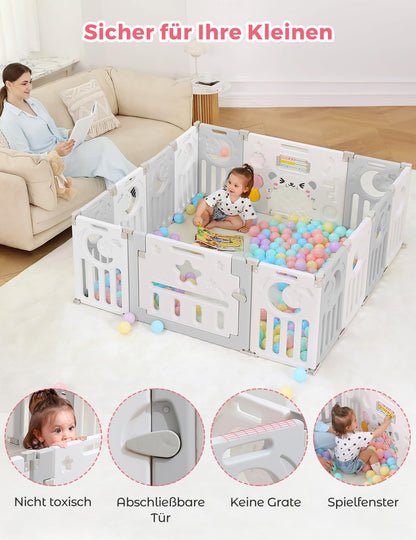 Dripex Laufstall Baby faltbar 150x150cm – Grau mit Spielboard
