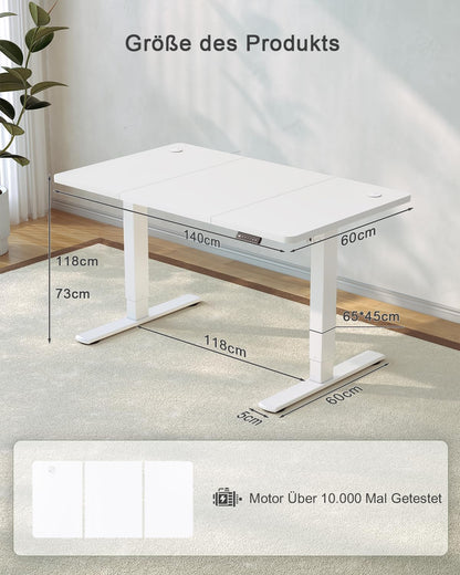 JUMMICO Elektrischer Steh-Sitz Schreibtisch mit USB, 140x60 cm, Weiss