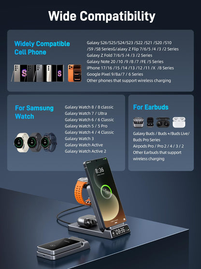 Elecdov 3-in-1 kabellose Ladestation, magnetisch für Samsung