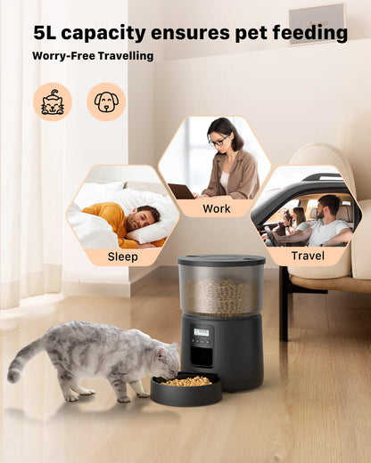 BEMOONY Futterautomat Katze 5L mit Timer und Aufnahmefunktion, schwarz