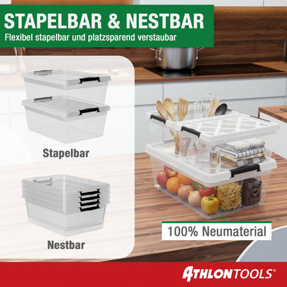 ATHLON TOOLS Aufbewahrungsboxen 60 L mit Deckel, 4er-Set, transparent