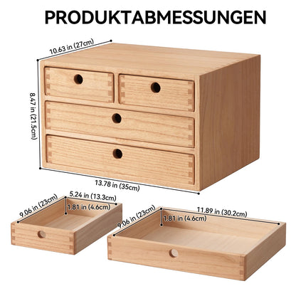 KIRIGEN Schreibtisch-Organizer aus Paulownia-Holz, 4 Schubladen