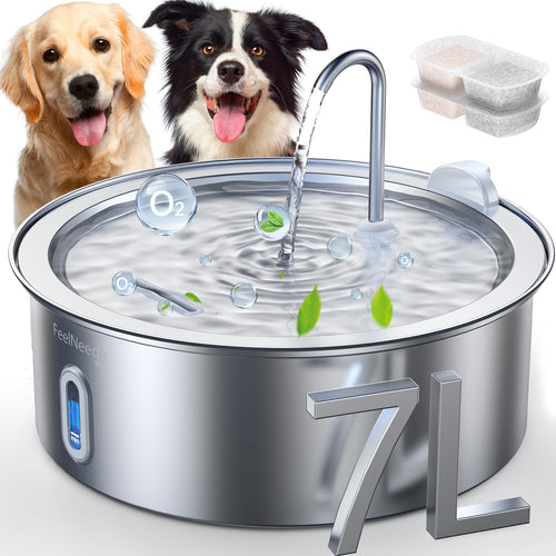 FEELNEEDY Katzenbrunnen 7L Edelstahl Trinkbrunnen für Katzen und Hunde mit LED-Licht