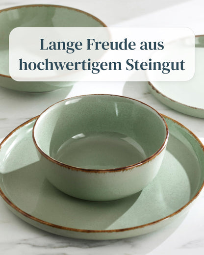 Pure Living Rustic Steingut Geschirrset - 24 tlg. Mintgrün