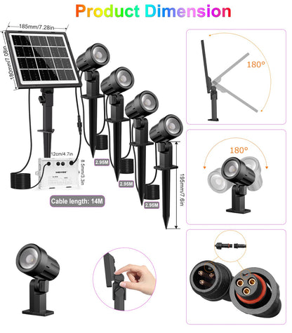 MEIKEE Solarstrahler RGB + Weiss, Gartenleuchte 4 Stück, IP66
