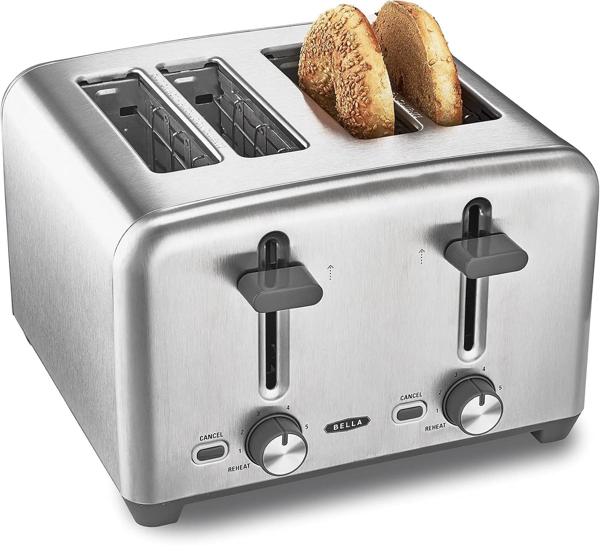 BELLA 4-Scheiben-Toaster, extra breite Schlitze, 6 Bräunungsstufen – Krümelfach, Hochstellhebel