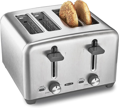 BELLA 4-Scheiben-Toaster, extra breite Schlitze, 6 Bräunungsstufen – Krümelfach, Hochstellhebel