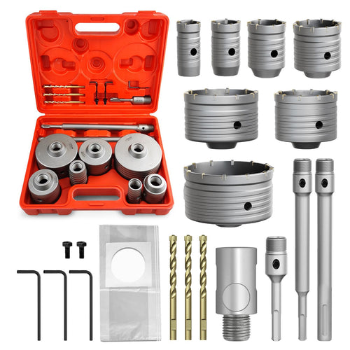 METOTY Bohrkrone Set 22-tlg. SDS Plus/Max - Beton Mauerwerk. Graue Metallbohrkronen zum Bohren in Beton & Mauerwerk.