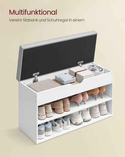 VASAGLE Schuhbank mit Sitzkissen, 3 Ebenen, Wolkenweiss-Taubengrau