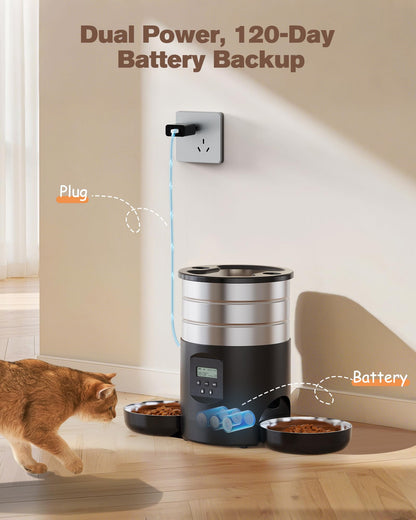 Futterautomat Katze 5L – Edelstahl, Timer & 2 Näpfe