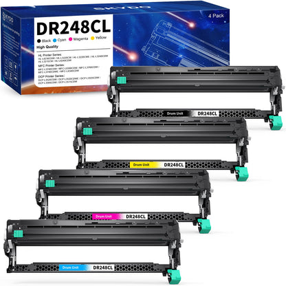 Skydo DR-248CL Trommeleinheit Kompatibel Brother - 4er-Pack. Vier schwarze Trommeleinheiten für Laserdrucker zur Tonerübertragung auf Papier.
