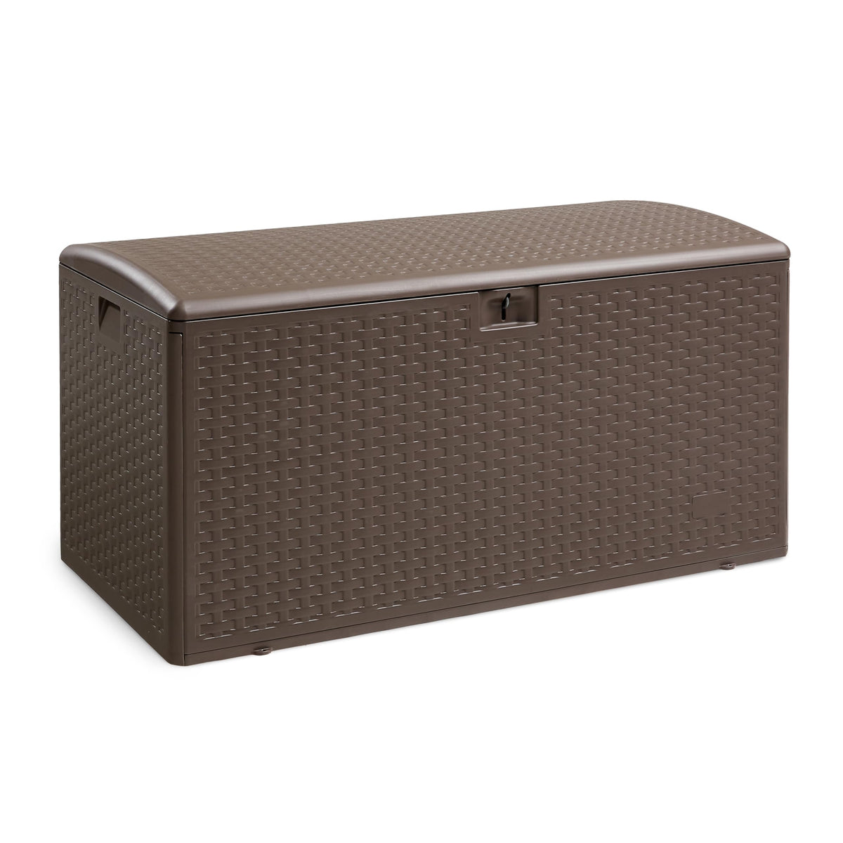 Amazon Basics Deckbox DB99 Aufbewahrungsbox Terrasse 375 l braun, Harz mit Flechtmuster zur Aufbewahrung im Aussenbereich
