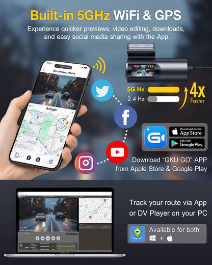 GKU D600Pro 4K Dashcam Auto vorne und hinten mit GPS und WiFi