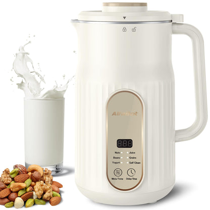 AlfaBot N2 Nussmilchmaschine – Pflanzenmilchmaschine 1000ml, zylindrisch, aus Edelstahl. Automatische Zubereitung von Pflanzenmilch durch Mahlen und Erhitzen.