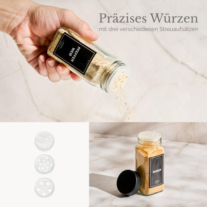 Greeano Gewürzgläser Set mit Schubladeneinsatz, 24 x 120 ml, Schwarz