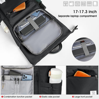 Lubardy Rolltop-Rucksack wasserdicht mit 17,3 Zoll Laptopfach