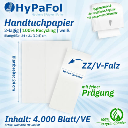 Hypafol V-Falz Papierhandtücher weiss – 2-lagig, 24x21 cm, 8000 Blatt