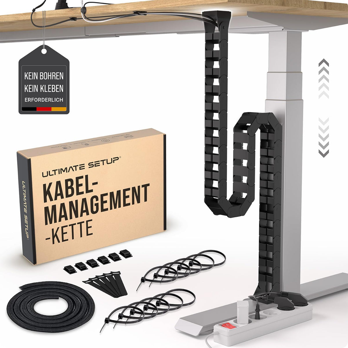 Ultimate Setup Kabelführung Schreibtisch, flexible Kabelkette, Schwarz aus segmentierten Gliedern