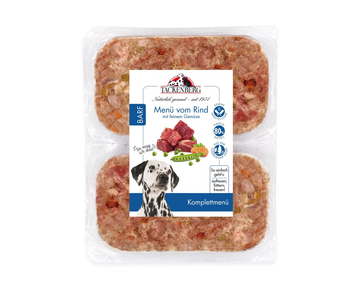 Tackenberg Barf Menü Rindfleisch mit Gemüse, Hundefutter, 14 x 500 g, getreidefrei und tiefgefroren