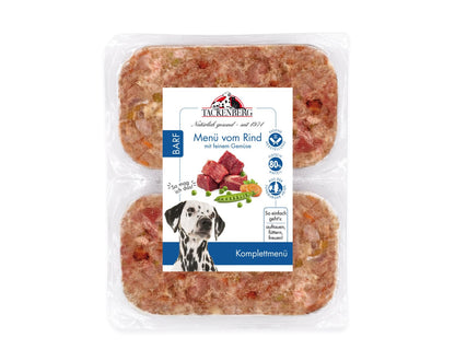 Tackenberg Barf Menü Rindfleisch mit Gemüse, Hundefutter, 14 x 500 g, getreidefrei und tiefgefroren