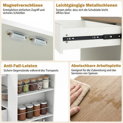 GIANTEX Küchenwagen mit Rollen, Servierwagen mit Arbeitsplatte, weiss