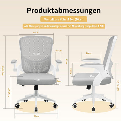 naspaluro Ergonomischer Schreibtischstuhl Drehstuhl - weiss-grau, klappbar
