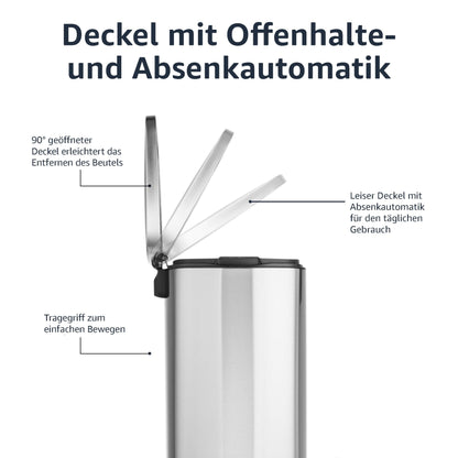 Amazon Basics 50l Rechteck Mülleimer - Küche, Pedal, Satiniert Nickel