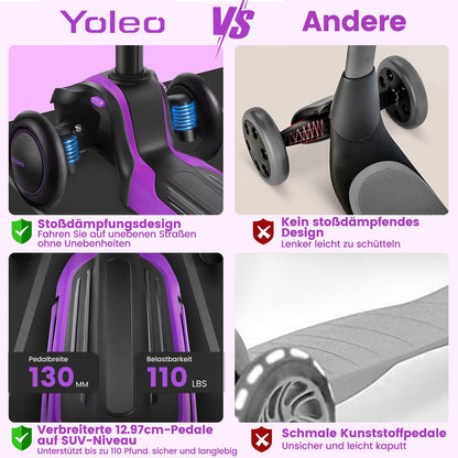 YOLEO Kinderroller Leuchträder 3-12 Jahre verstellbar - Violett
