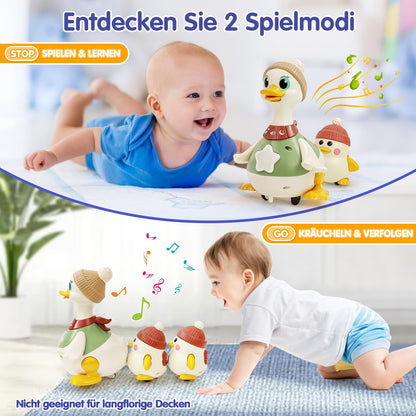 HOLA Dancing Duck Familie, Krabbelspielzeug mit Licht und Musik