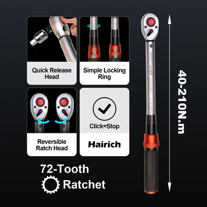 Hairich Drehmomentschlüssel 1/2 Zoll 40–210 Nm, 6-tlg. Set