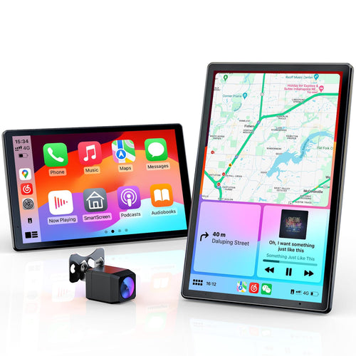 Krunia 8'' Tragbares Carplay Display – Apple CarPlay Android Auto: Schwarzes, rechteckiges Display. Ermöglicht Smartphone-Integration für Navigation, Freisprechen und Medien im Fahrzeug.