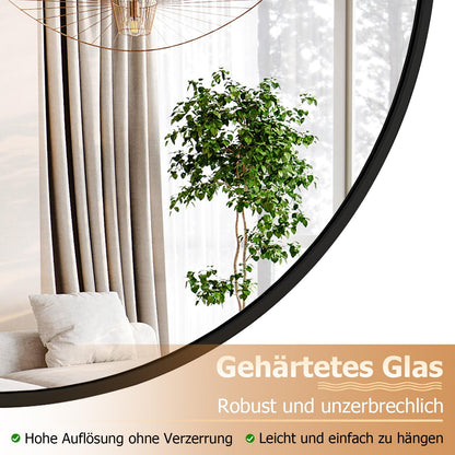 Koonmi Wandspiegel rund 70 cm schwarz mit Aluminiumrahmen