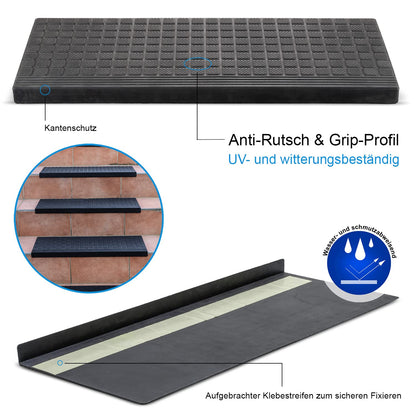 BigDean Stufenmatten aus Gummi, 10er Set, schwarz, 65 x 25 cm