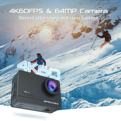 Apexcam M90 Action Cam 4K 60FPS 64MP WLAN wasserdicht mit Zubehör-Set