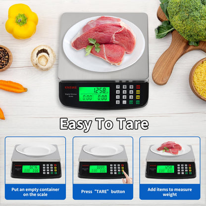KNSWE Küchenwaage digital 40 kg Edelstahl mit Tara- und Zählfunktion