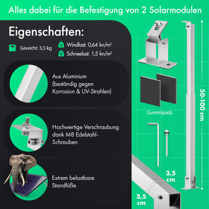 Matadores Aufständerung für 2 Solarmodule aus Aluminium, 15–60°