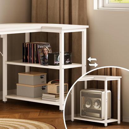 Coleshome Eckschreibtisch L-förmig mit Regal, 100x70 cm, weiss