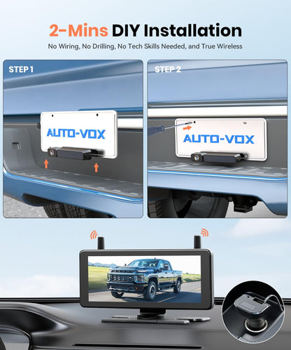 AUTO-VOX Solar Rückfahrkamera kabellos, 7,2-Zoll-Monitor, 1080P HD