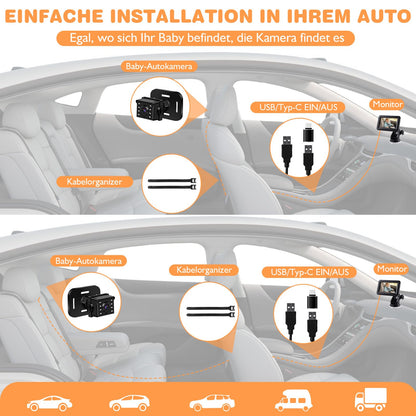Zacro Baby Kamera Auto 1080P, Rücksitzspiegel mit Nachtsicht, USB-C