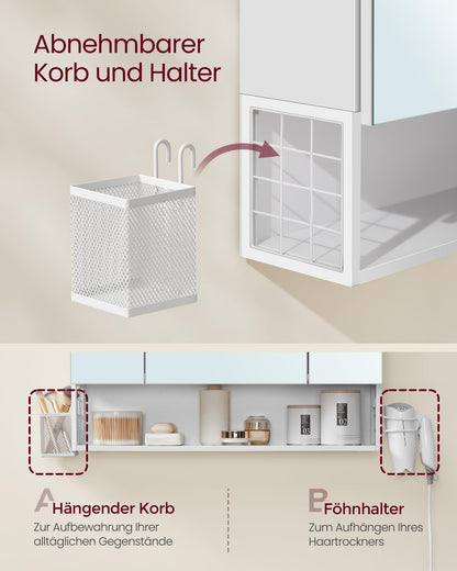 VASAGLE BBK126W01 Spiegelschrank mit LED – wolkenweiss