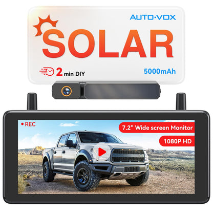 AUTO-VOX Solar Rückfahrkamera kabellos, 7,2-Zoll-Monitor, 1080P HD – Funkkamera mit Solarpanel und Funkmonitor